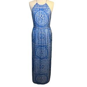 Vineyard Vines Blue and White Halter Maxi Dress Size 4